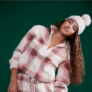 No Boundaries Pink Plaid Fleece Hoodie